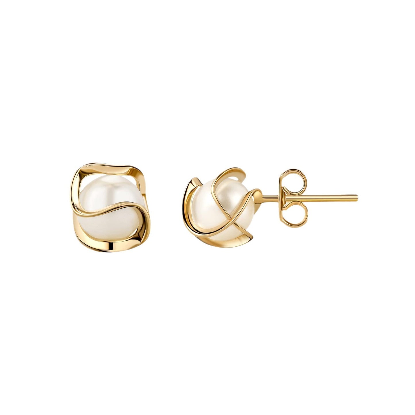 Pendientes de Perla y Flor Dorada
