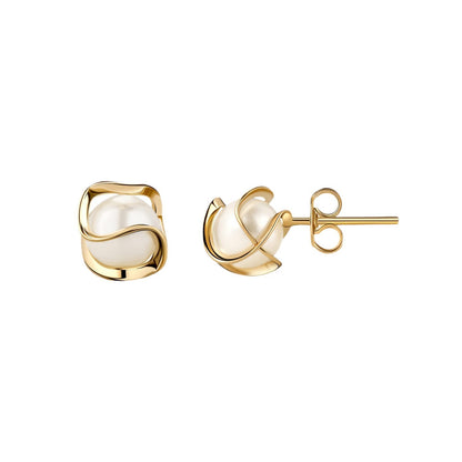 Pendientes de Perla y Flor Dorada