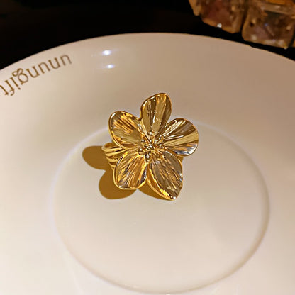 Anillo de Acero Inoxidable con Pétalo de Flor Minimalista en Plata