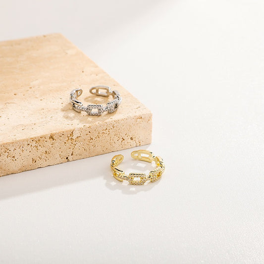 Anillo Doble Capa Hueca con Letras y Cuentas