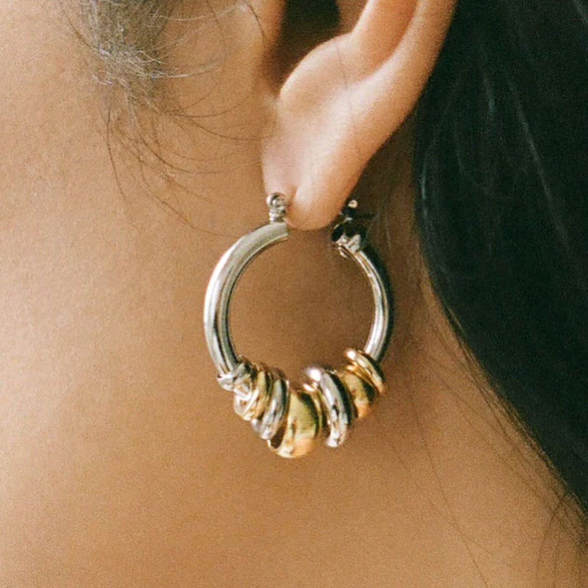 Aretes de Acero Inoxidable con Diseño de Bloques de Color para Mujer