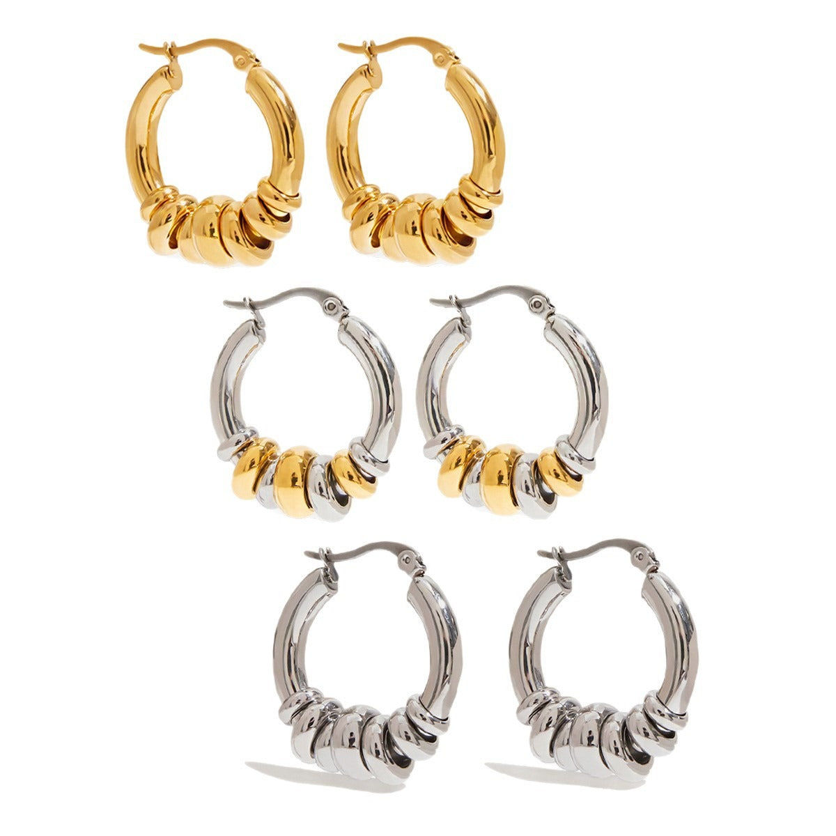 Aretes de Acero Inoxidable con Diseño de Bloques de Color para Mujer