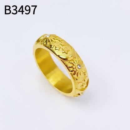 Conjunto de Pulsera Ajustable y Anillo de Acero de Titanio con Relieve de Sol y Luna
