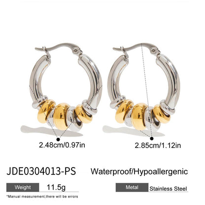 Aretes de Acero Inoxidable con Diseño de Bloques de Color para Mujer