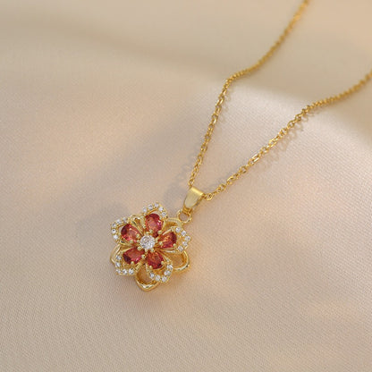 Collar con Colgante Giratorio de Flor con Brillantes