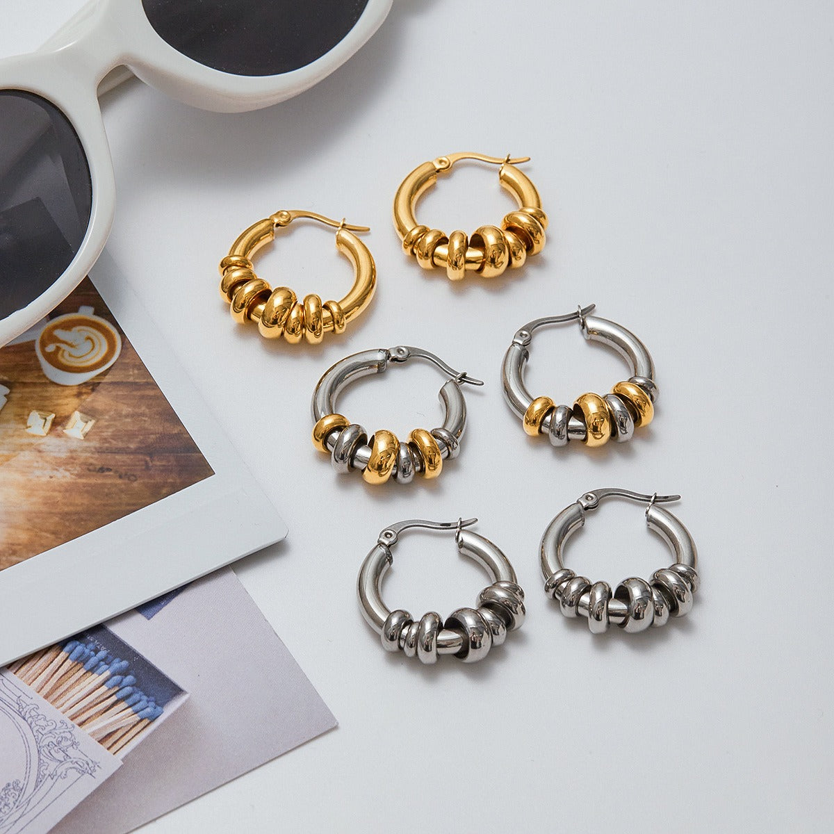 Aretes de Acero Inoxidable con Diseño de Bloques de Color para Mujer