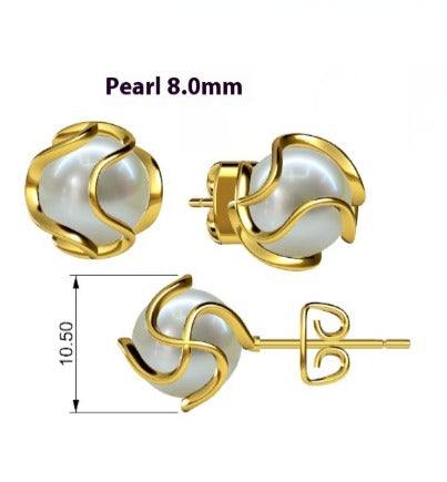 Pendientes de Perla y Flor Dorada