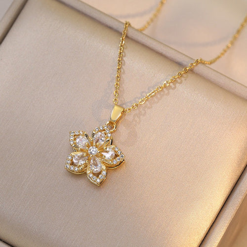 Collar con Colgante Giratorio de Flor con Brillantes