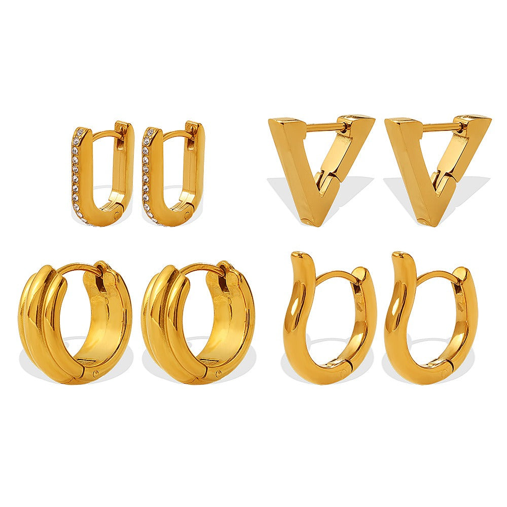 Aretes Geométricos en Forma de U y Triángulo - Diseño de Sol Resistente al Desvanecimiento en Dorado