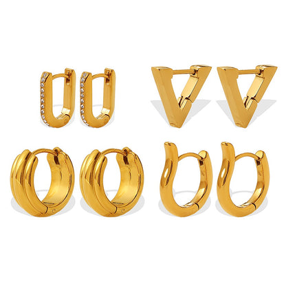 Aretes Geométricos en Forma de U y Triángulo - Diseño de Sol Resistente al Desvanecimiento en Dorado