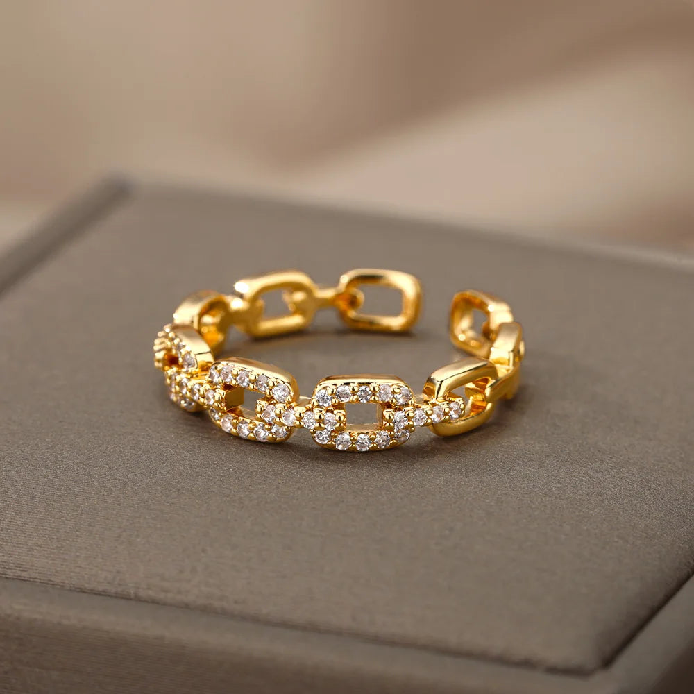 Anillo Cadena Trenzada Circonita