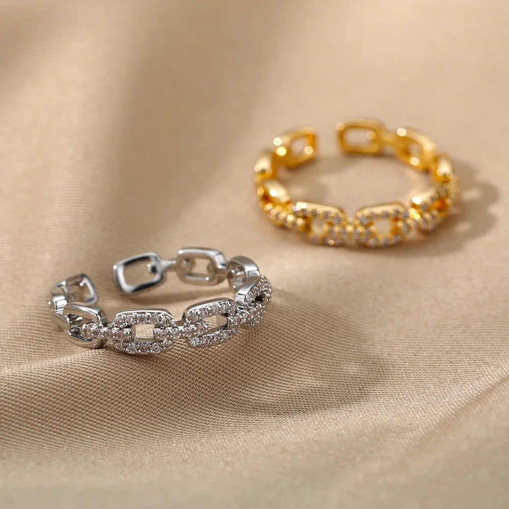 Anillo Cadena Trenzada Circonita