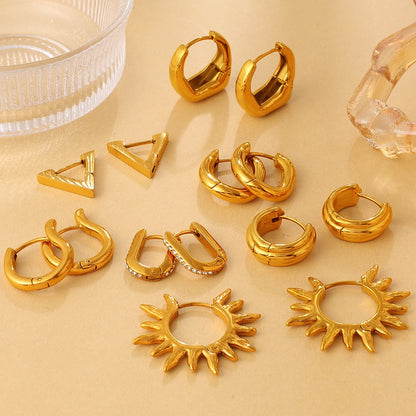 Aretes Geométricos en Forma de U y Triángulo - Diseño de Sol Resistente al Desvanecimiento en Dorado