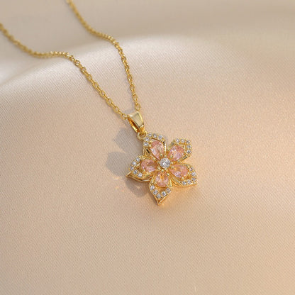 Collar con Colgante Giratorio de Flor con Brillantes