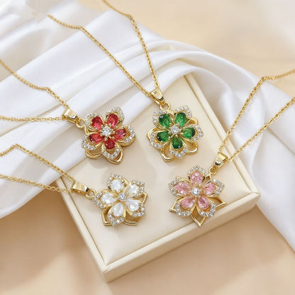 Collar con Colgante Giratorio de Flor con Brillantes