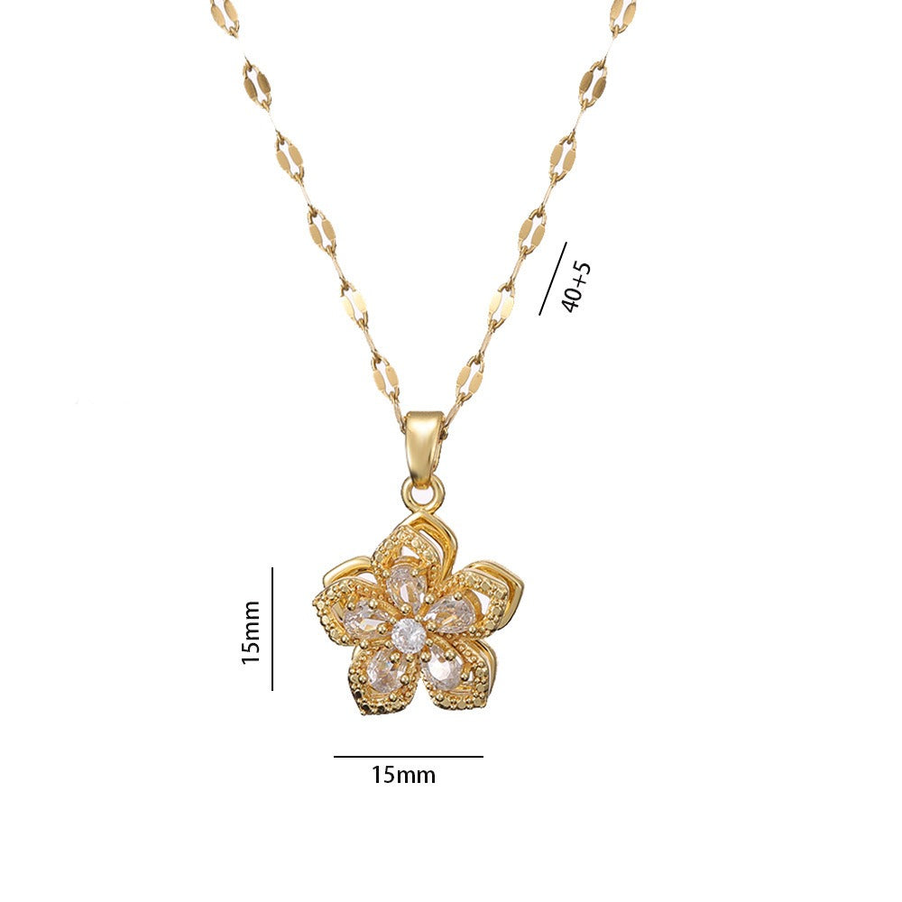 Collar con Colgante Giratorio de Flor con Brillantes